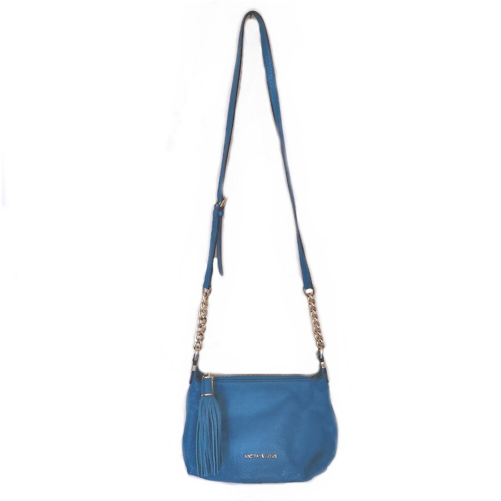 Michael Kors Weston Pebbled Turquoise Leather Medium Messenger Crossbody Bag EUC